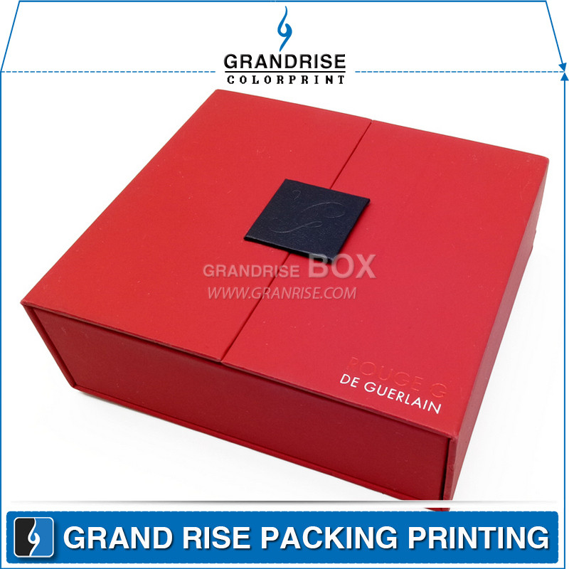 Red color packaging cardboard gift box with insert of double magnetic Open Door