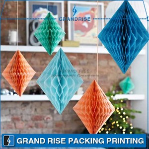 3D Lantern Shape Custom Color Mini Glitter Edge Paper Honeycomb Ornament